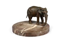 A LARGE BRONZE ELEPHANT MOUNTED MARBLE VIDE POCHE, POSSIBLY VIENNA, LATE 19TH OR EARLY 20TH CENTURY