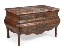 A RÉGENCE WALNUT AND ROSSO LEVANTO MARBLE COMMODE, CIRCA 1720