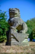 A LARGE CARVED MARBLE DOG OF FO, CHINESE, 20TH CENTURY