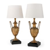 A PAIR OF CLASSICAL GILT BRONZE AND SLATE TABLE LIGHTS, LATE 19TH CENTURY