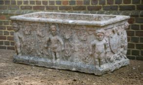 A RARE CARVED VERONA ROSSO PLANTER OF SARCOPHAGUS FORM, ITALIAN, 19TH CENTURY OR EARLIER