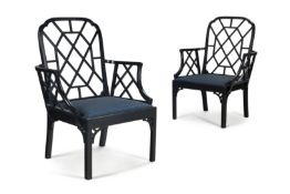 A PAIR OF EBONISED COCKPEN ARMCHAIRS, SECOND HALF 20TH CENTURY