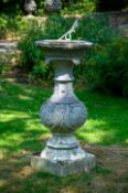 A LARGE COMPOSITION STONE AND LEAD SUNDIAL, AFTER THE HAMPTON COURT MODEL, 20TH CENTURY