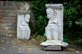 A PAIR OF CARVED LIMESTONE CORBELS, 17TH CENTURY