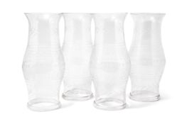 A SET OF FOUR ETCHED GLASS HURRICANE SHADES, CONTEMPORARY
