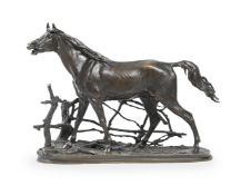PIERRE JULES MÊNE (1810-1879), A BRONZE ANIMALIER OF A STALLION 'CHEVAL A LA BARRIERE N°1 DJINN'