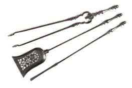 A SET OF THREE REGENCY POLISHED STEEL FIRE TOOLS, CIRCA 1820