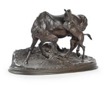 PIERRE JULES MÊNE (1810-1879), A BRONZE ANIMALIER GROUP 'JUMENT ARABE ET SON POULAIN'