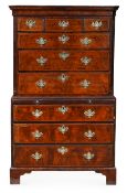 A GEORGE II WALNUT CHEST ON CHEST, CIRCA 1750