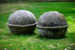 A PAIR OF CARVED SANDSTONE BALL FINIALS, 18TH OR 19TH CENTURY