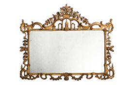 A LARGE GEORGE III CARVED GILTWOOD OVERMANTEL MIRROR, IRISH, LATE 18TH OR EARLY 19TH CENTURY