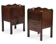 A CLOSELY MATCHED PAIR OF GEORGE III MAHOGANY BEDSIDE CUPBOARDS, CIRCA 1780