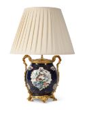 A FRENCH GILT METAL MOUNTED PORCELAIN VASE TABLE LIGHT, LATE 19TH CENTURY