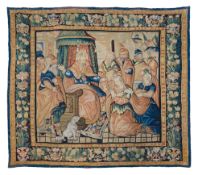 A FLEMISH BIBLICAL TAPESTRY DEPICTING ESTHER BEFORE KING AHASUERUS, EARLY 17TH CENTURY