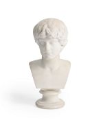 AFTER THE ANTIQUE, A GRAND TOUR MARBLE BUST OF ANTINOUS, ITALIAN, DATED 1860