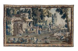 A FRENCH PASTORAL TAPESTRY, AFTER DESIGNS BY JEAN-BAPTISTE HUET, LATE 18TH CENTURY
