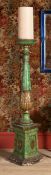 A LARGE CONTINENTAL SIMULATED MALACHITE AND PARCEL GILT WOOD TORCHERE, FIRST HALF 19TH CENTURY
