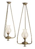 A PAIR OF BRASS HANGING LIGHTS, LATE 19TH CENTURY OR EARLY 20TH CENTURY