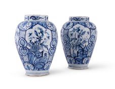 A PAIR OF DUTCH DELFT BLUE AND WHITE CHINOISERIE BALUSTER VASES, MID 18TH CENTURY
