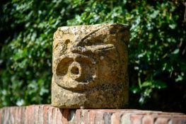 A CARVED COTSWOLD STONE ARCHITECTURAL GARGOYLE WATERSPOUT, PROBABLY 16TH OR 17TH CENTURY