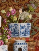 AN ENGLISH DELFT BLUE AND WHITE SQUARE FLOWER BRICK, PROBABLY LONDON, CIRCA 1760
