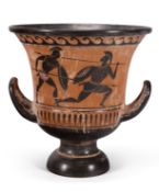 AFTER THE ANTIQUE, A PAINTED TERRACOTTA BLACK FIGURE CALYX KRATER, LATE 19TH TO MID 20TH CENTURY