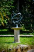 A LARGE VERDIGRIS METAL ARMILLARY SPHERE, CONTEMPORARY