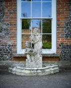 A CARVED LIMESTONE FOUNTAIN WITH A POOL SURROUND BASE, ITALIAN, MID 20TH CENTURY