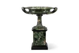 AN ITALIAN GRAND TOUR BRECCIATED GREEN MARBLE TAZZA ON STAND, 19TH CENTURY