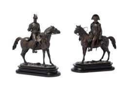 A PAIR OF EQUESTRIAN BRONZES OF NAPOLEON AND THE DUKE OF WELLINGTON, MID 19TH CENTURY