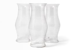 A SET OF THREE ETCHED GLASS HURRICANE SHADES, CONTEMPORARY