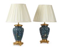A PAIR OF GILT METAL MOUNTED CLOISONNÉ VASE TABLE LIGHTS, LATE 19TH CENTURY