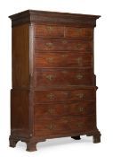 A GEORGE II MAHOGANY SECRETAIRE CHEST ON CHEST, CIRCA 1750