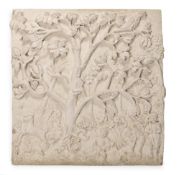 A PLASTER RELIEF PANEL OF A HUNTING OR FOREST SCENE, 20TH CENTURY