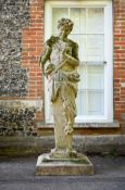 A LARGE CAST STONE HERM OF PAN PLAYING THE SYRINX, CONTEMPORARY