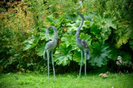 A PAIR OF JAPANESE BRONZE CRANES, 20TH CENTURY