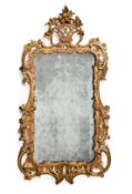 A GEORGE III CARVED GILTWOOD MIRROR, LATE 18TH OR EARLY 19TH CENTURY