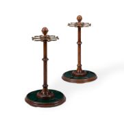 A PAIR OF VICTORIAN OAK AND BRASS STICK STANDS, CIRCA 1890