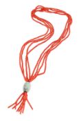 Y A CORAL AND JADEITE JADE SAUTOIR
