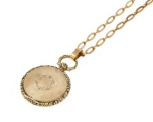 A MID VICTORIAN LOCKET ON LATER CHAIN