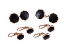 A BLACK ENAMEL DRESS SET, SHEFFIELD 2000
