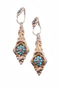 A PAIR OF MID VICTORIAN TURQUOISE AND SEED PEARL EARRINGS
