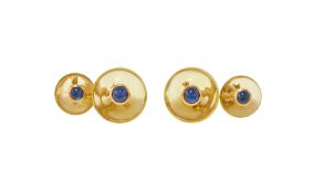 A PAIR OF LEMON QUARTZ AND SAPPHIRE CUFFLINKS