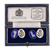 PAUL LONGMIRE, A PAIR OF 9 CARAT GOLD ENAMELLED CUFFLINKS