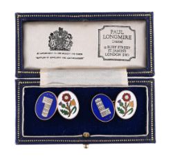 PAUL LONGMIRE, A PAIR OF 9 CARAT GOLD ENAMELLED CUFFLINKS