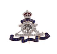 A MID 20TH CENTURY ROYAL ARTILLERY DIAMOND SET SWEETHEART BROOCH
