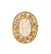 Y A CORAL CAMEO BROOCH