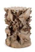 A CARVED HARDWOOD TABLE BASE, 20TH CENTURY