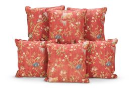 A SET OF SIX CUSHIONS COVERED IN THE 'MELOGRANO' DESIGN FLORAL LAMPAS