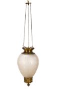 A GILT METAL FRAMED ETCHED GLASS HALL LANTERN, LATE 19TH/EARLY 20TH CENTURY